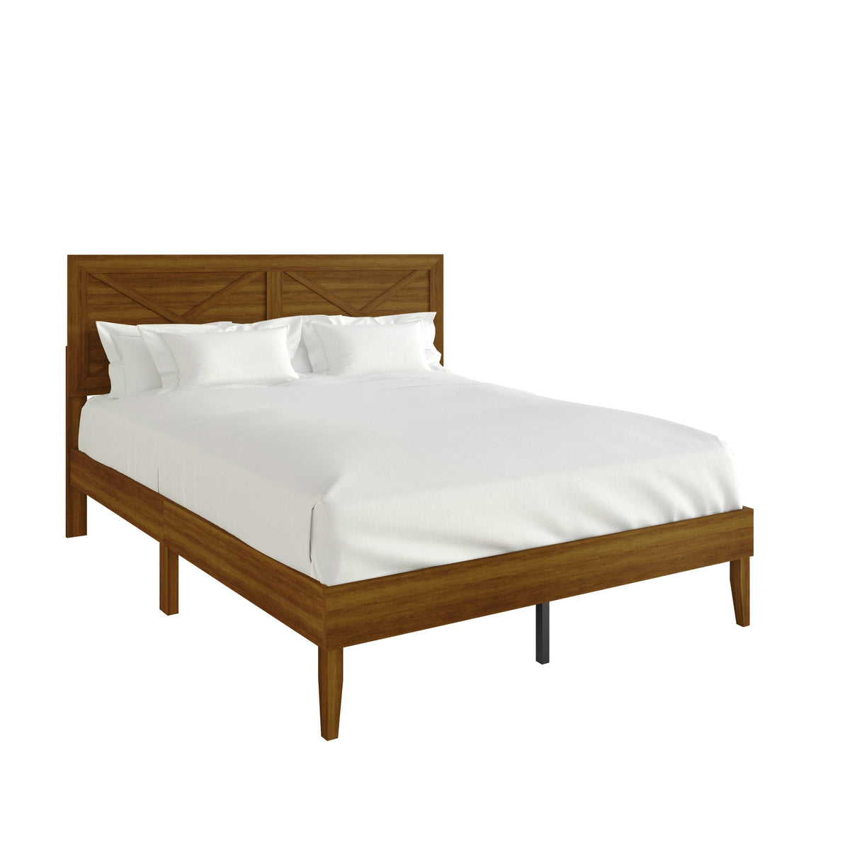 Home Design Oxnard Solid Wood Platform Bed Frame with X-Pattern Headboard and Full Slat Support System