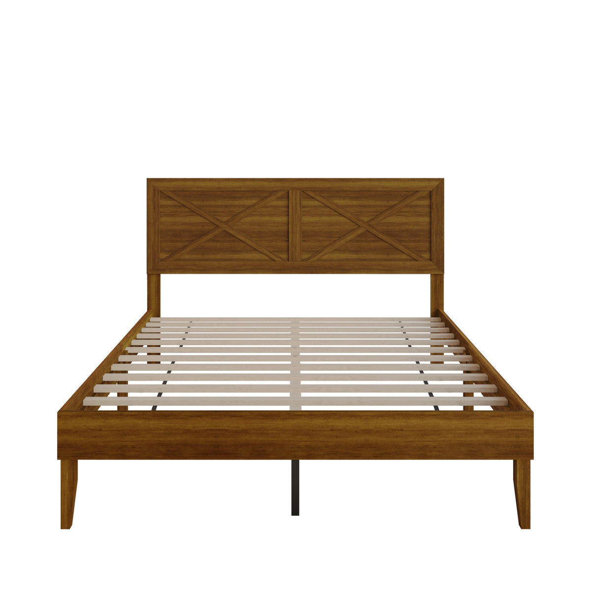 Home Design Oxnard Solid Wood Platform Bed Frame with X-Pattern Headboard and Full Slat Support System