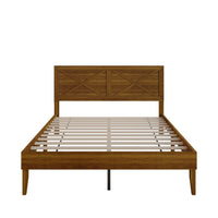 Home Design Oxnard Solid Wood Platform Bed Frame with X-Pattern Headboard and Full Slat Support System