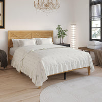 Home Design Oxnard Solid Wood Platform Bed Frame with X-Pattern Headboard and Full Slat Support System
