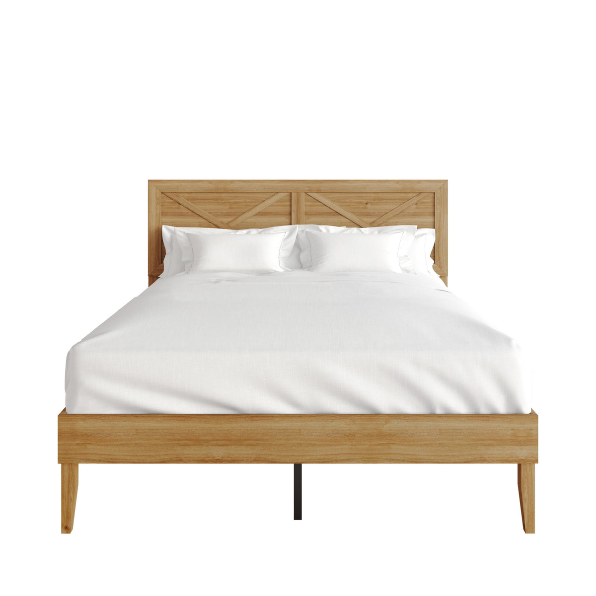 Home Design Oxnard Solid Wood Platform Bed Frame with X-Pattern Headboard and Full Slat Support System