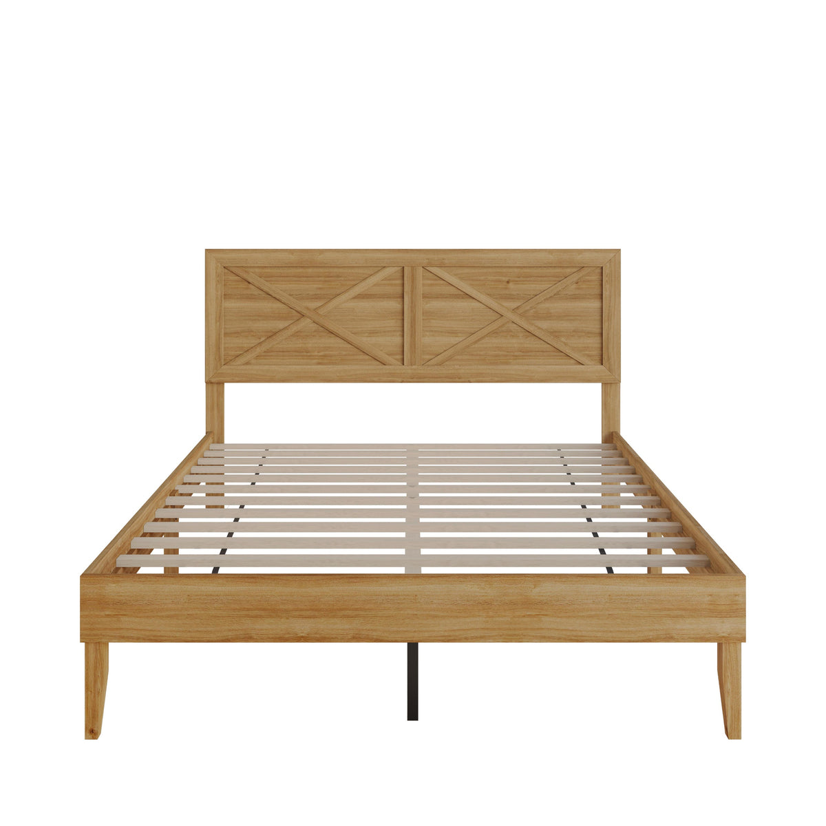 Home Design Oxnard Solid Wood Platform Bed Frame with X-Pattern Headboard and Full Slat Support System