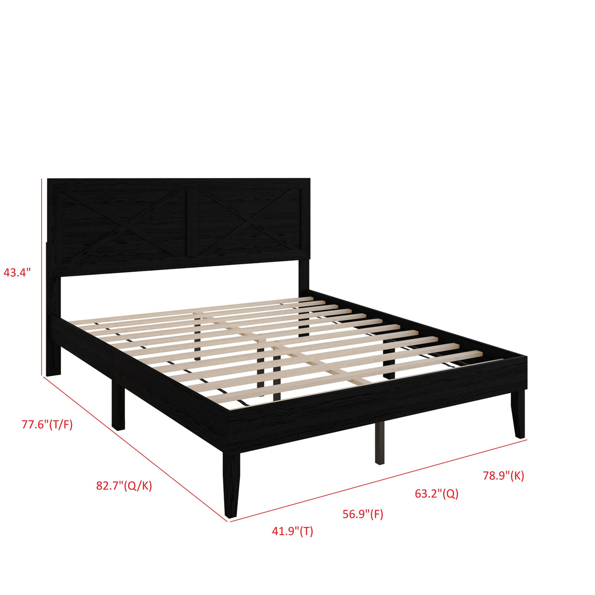 Home Design Oxnard Solid Wood Platform Bed Frame with X-Pattern Headboard and Full Slat Support System