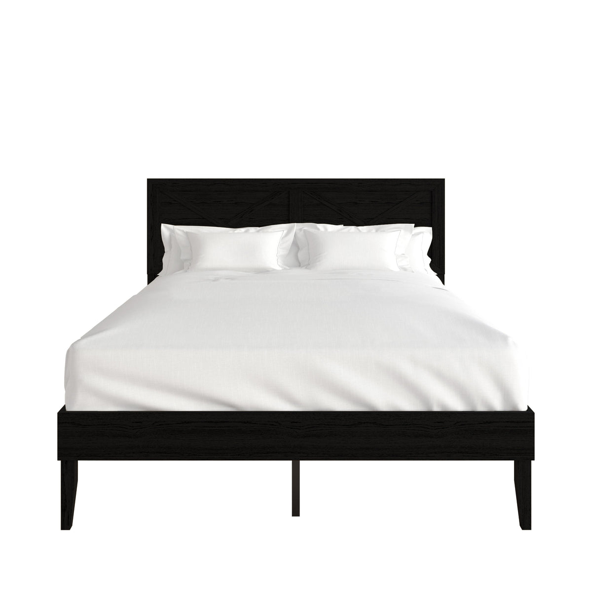 Home Design Oxnard Solid Wood Platform Bed Frame with X-Pattern Headboard and Full Slat Support System