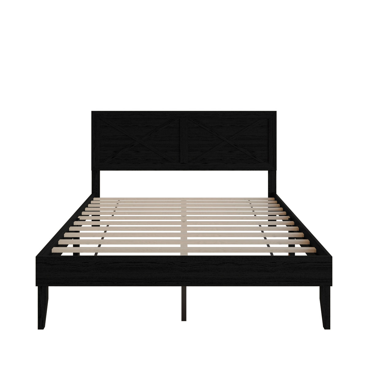 Home Design Oxnard Solid Wood Platform Bed Frame with X-Pattern Headboard and Full Slat Support System