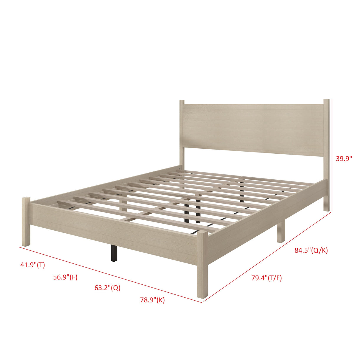 Home Design Branford Solid Wood Platform Bed Frame with Panel Headboard and Full Slat Support