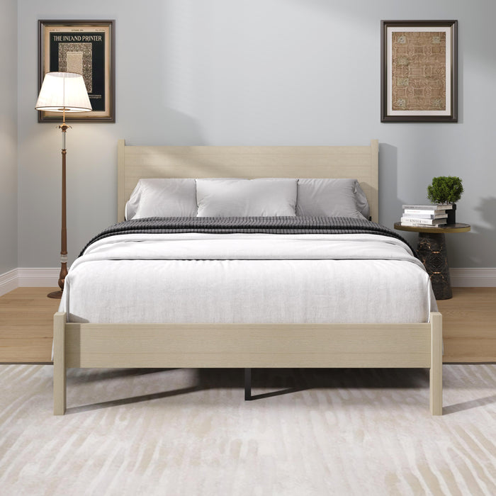 Home Design Branford Solid Wood Platform Bed Frame with Panel Headboard and Full Slat Support