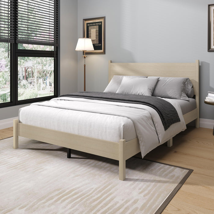 Home Design Branford Solid Wood Platform Bed Frame with Panel Headboard and Full Slat Support