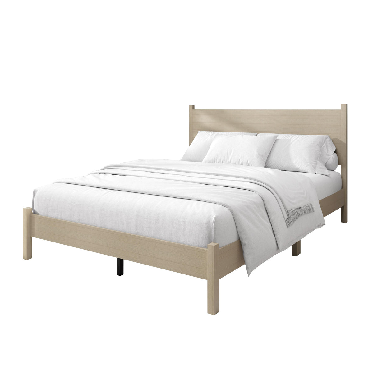 Home Design Branford Solid Wood Platform Bed Frame with Panel Headboard and Full Slat Support