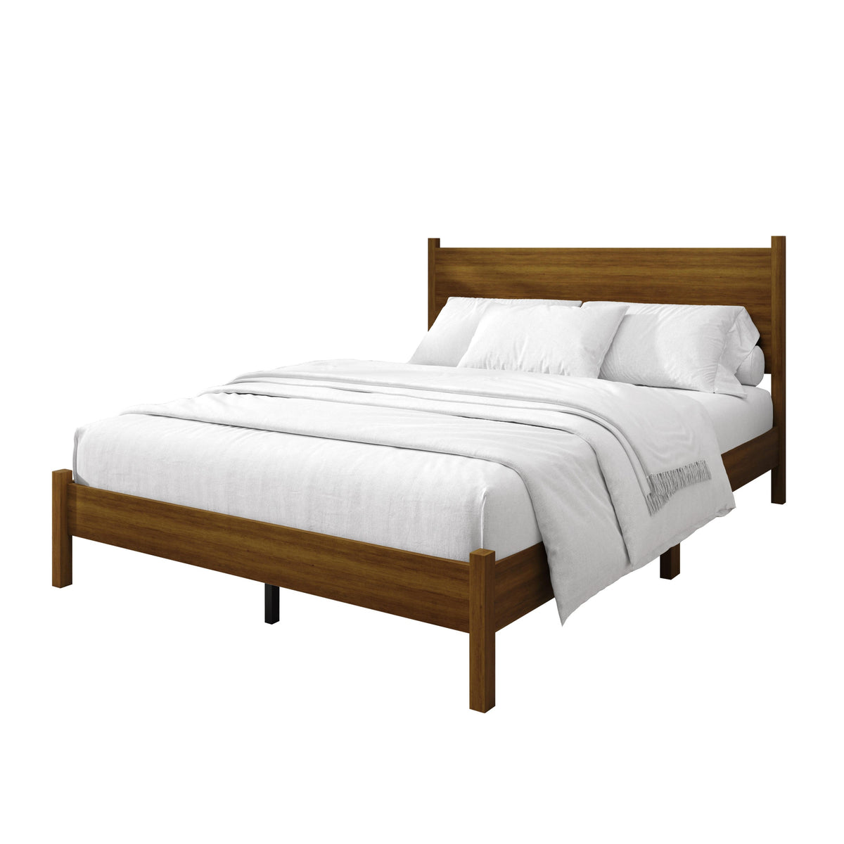 Home Design Branford Solid Wood Platform Bed Frame with Panel Headboard and Full Slat Support