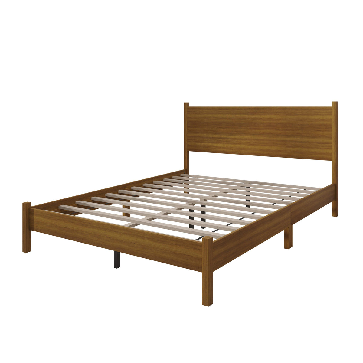 Home Design Branford Solid Wood Platform Bed Frame with Panel Headboard and Full Slat Support