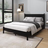Home Design Branford Solid Wood Platform Bed Frame with Panel Headboard and Full Slat Support