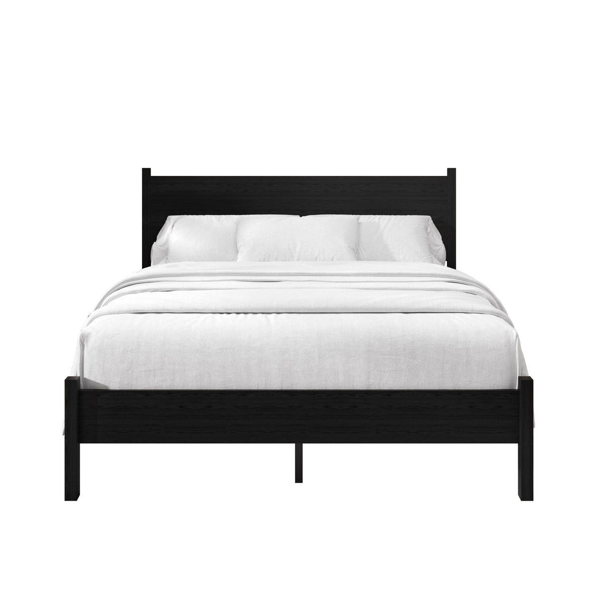 Home Design Branford Solid Wood Platform Bed Frame with Panel Headboard and Full Slat Support