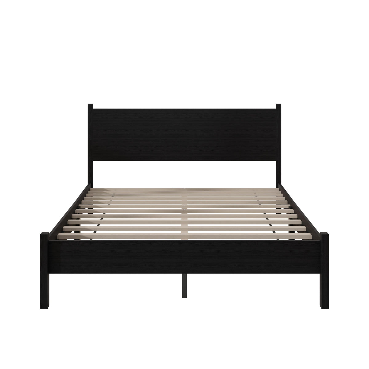 Home Design Branford Solid Wood Platform Bed Frame with Panel Headboard and Full Slat Support