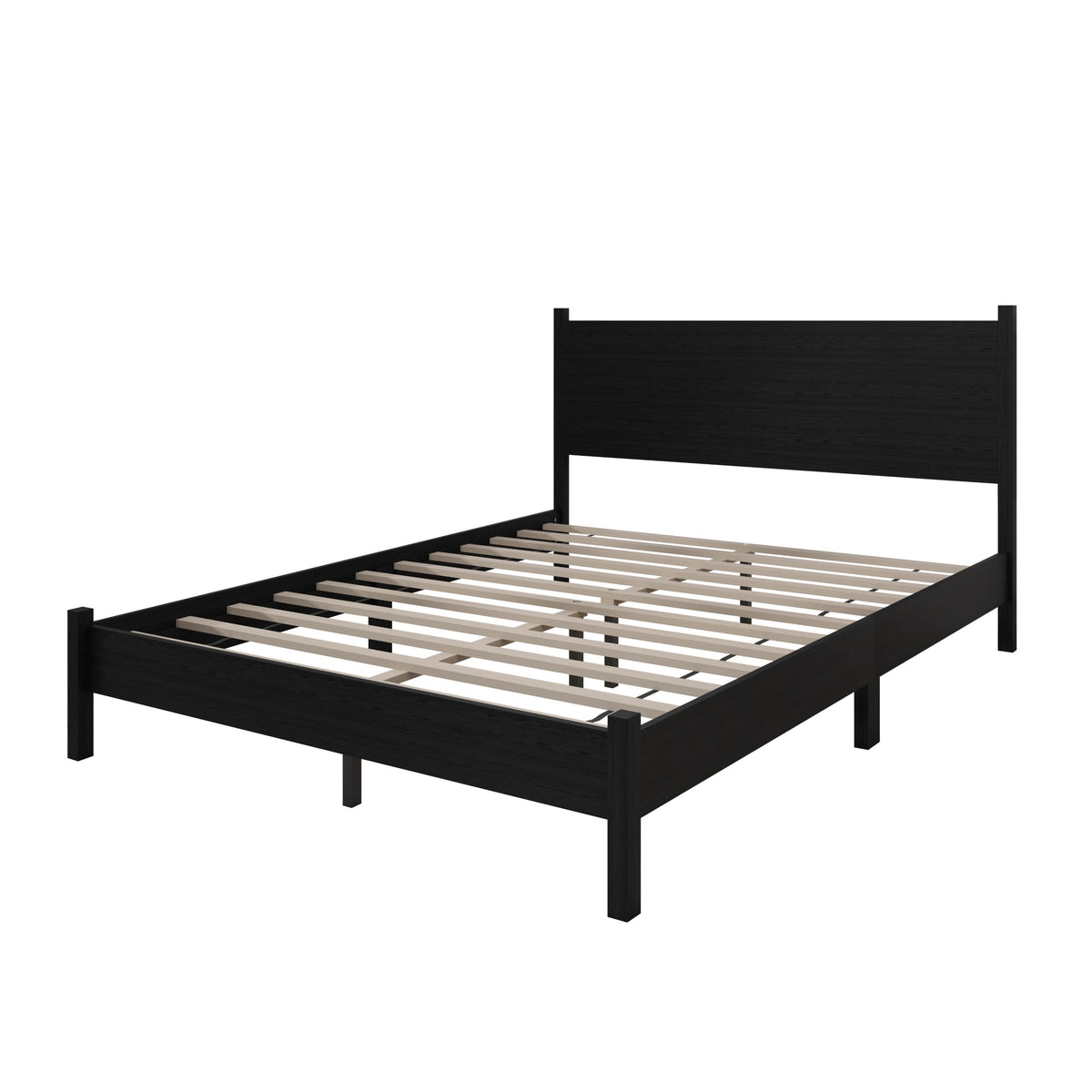 Home Design Branford Solid Wood Platform Bed Frame with Panel Headboard and Full Slat Support
