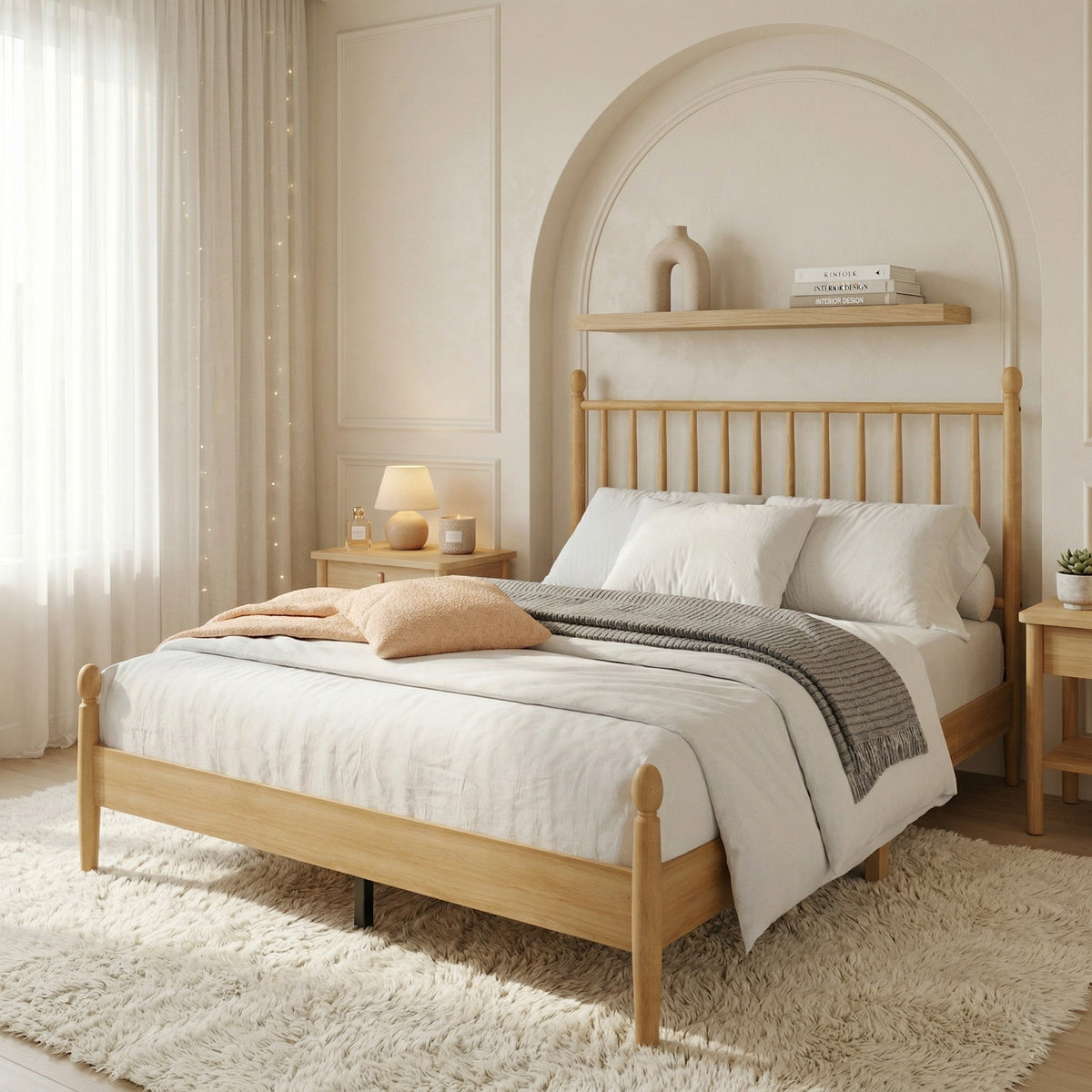 Home Design Downey Solid Wood Platform Bed With Spindle Headboard, No Box Spring Required