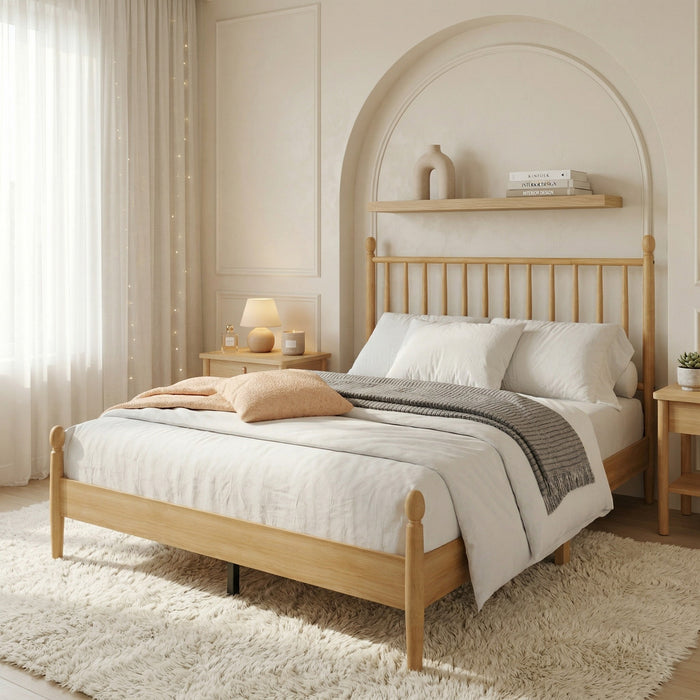 Home Design Downey Solid Wood Platform Bed With Spindle Headboard, No Box Spring Required