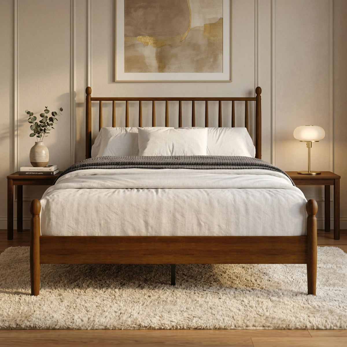 Home Design Downey Solid Wood Platform Bed With Spindle Headboard, No Box Spring Required