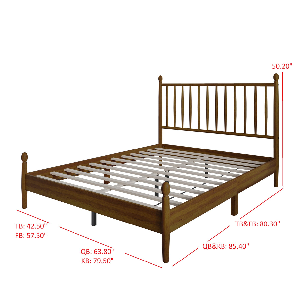 Home Design Downey Solid Wood Platform Bed With Spindle Headboard, No Box Spring Required