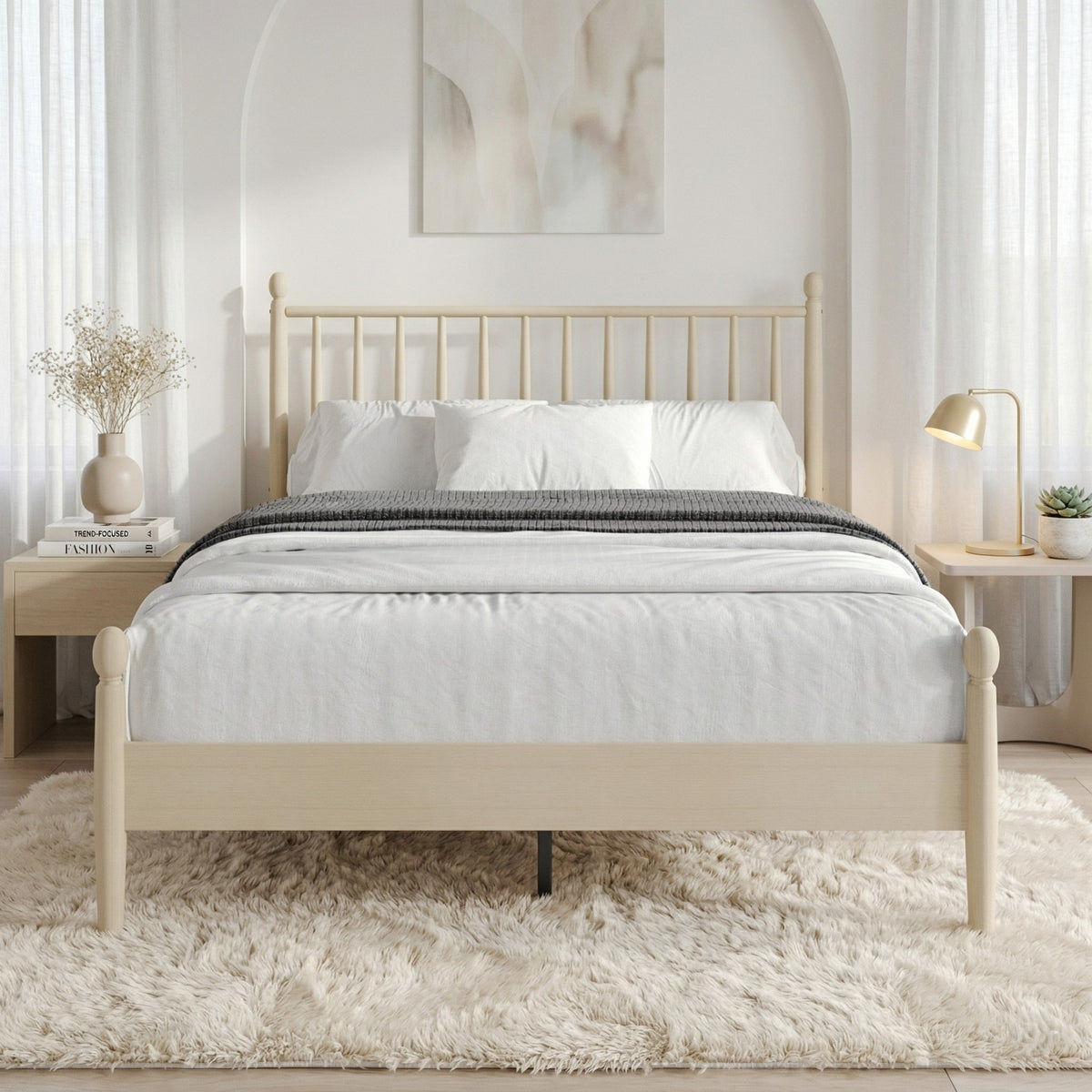 Home Design Downey Solid Wood Platform Bed With Spindle Headboard, No Box Spring Required