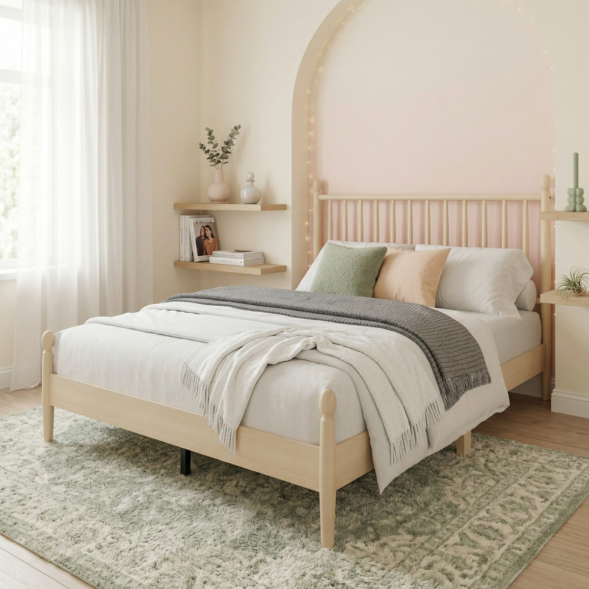 Home Design Downey Solid Wood Platform Bed With Spindle Headboard, No Box Spring Required