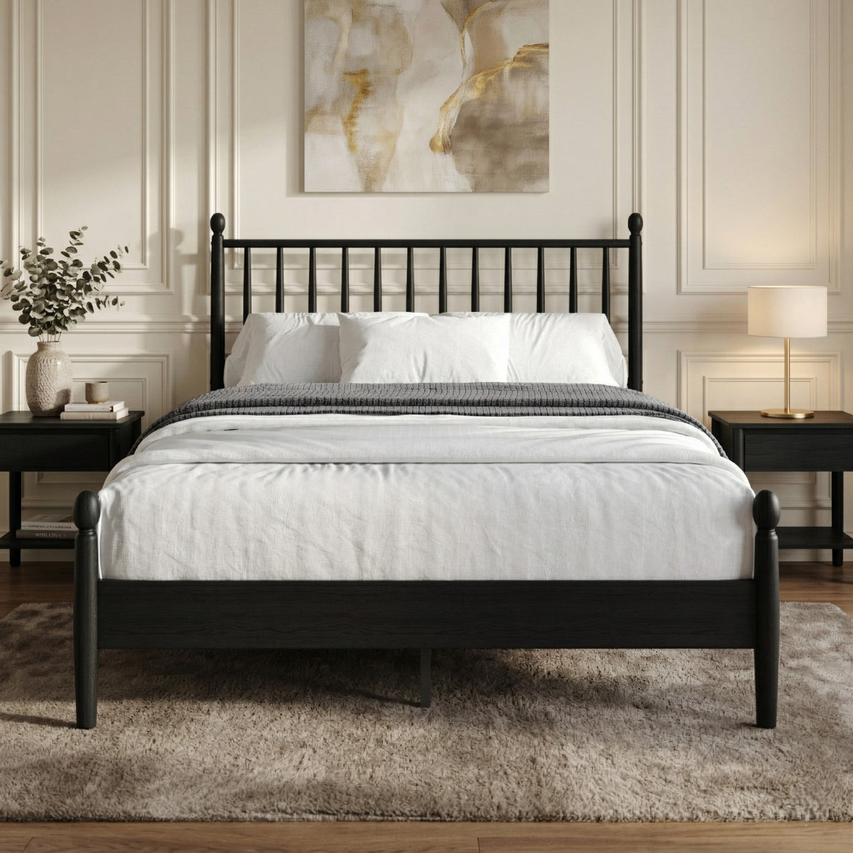 Home Design Downey Solid Wood Platform Bed With Spindle Headboard, No Box Spring Required