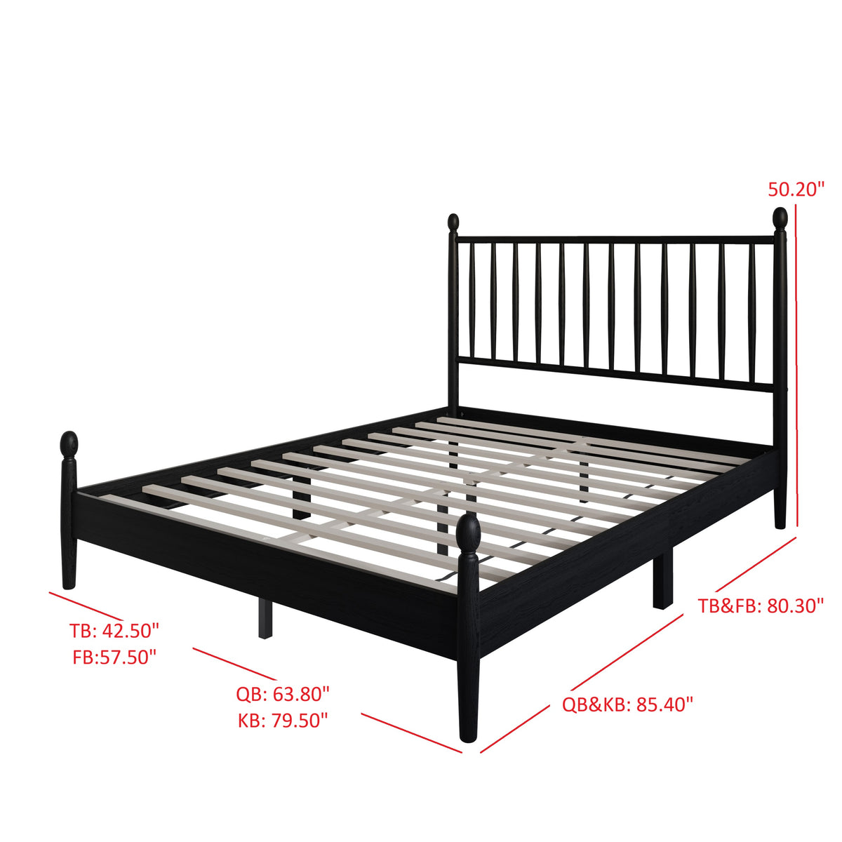 Home Design Downey Solid Wood Platform Bed With Spindle Headboard, No Box Spring Required