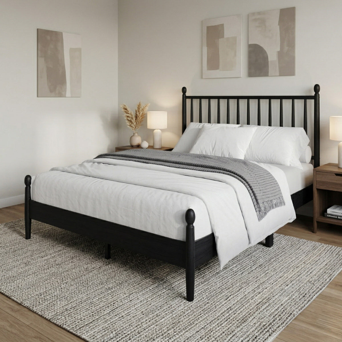 Home Design Downey Solid Wood Platform Bed With Spindle Headboard, No Box Spring Required