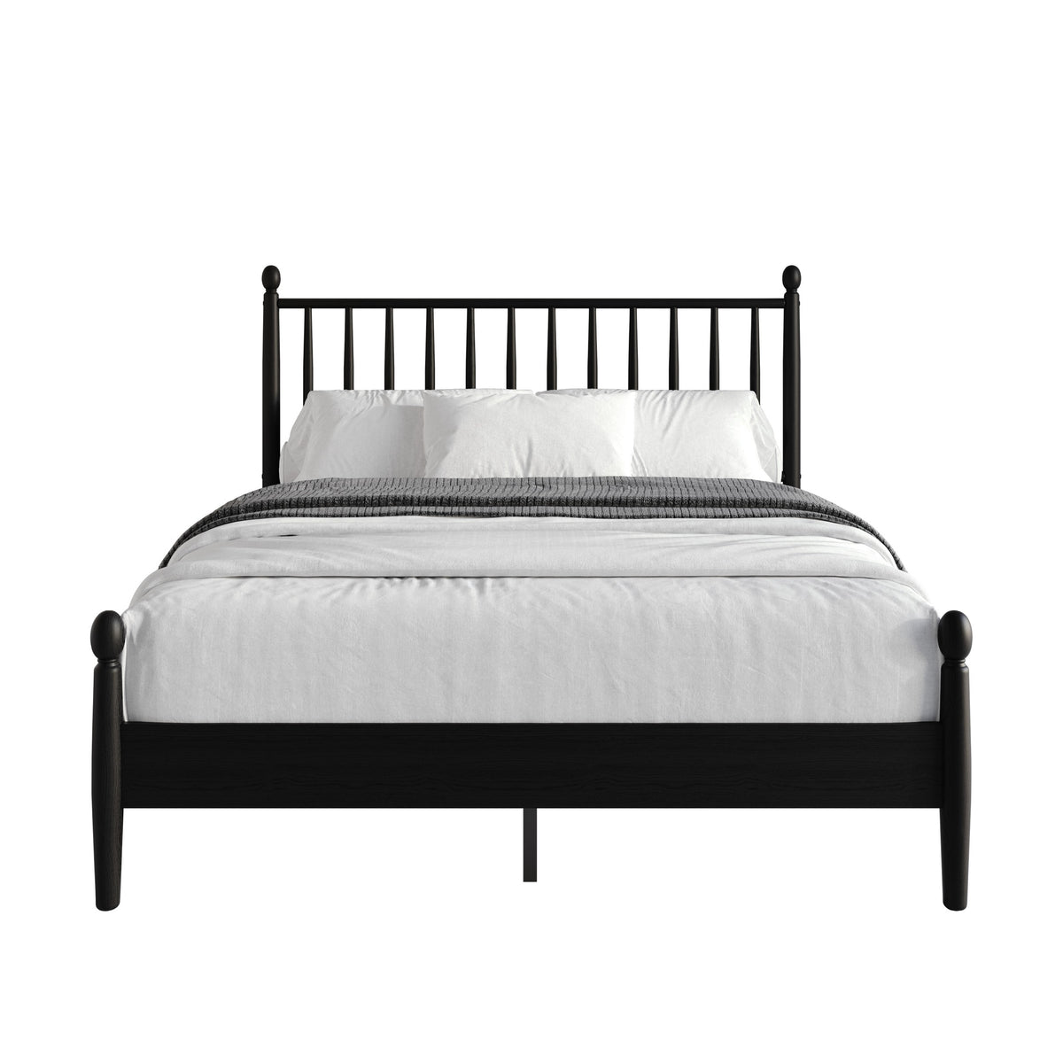 Home Design Downey Solid Wood Platform Bed With Spindle Headboard, No Box Spring Required