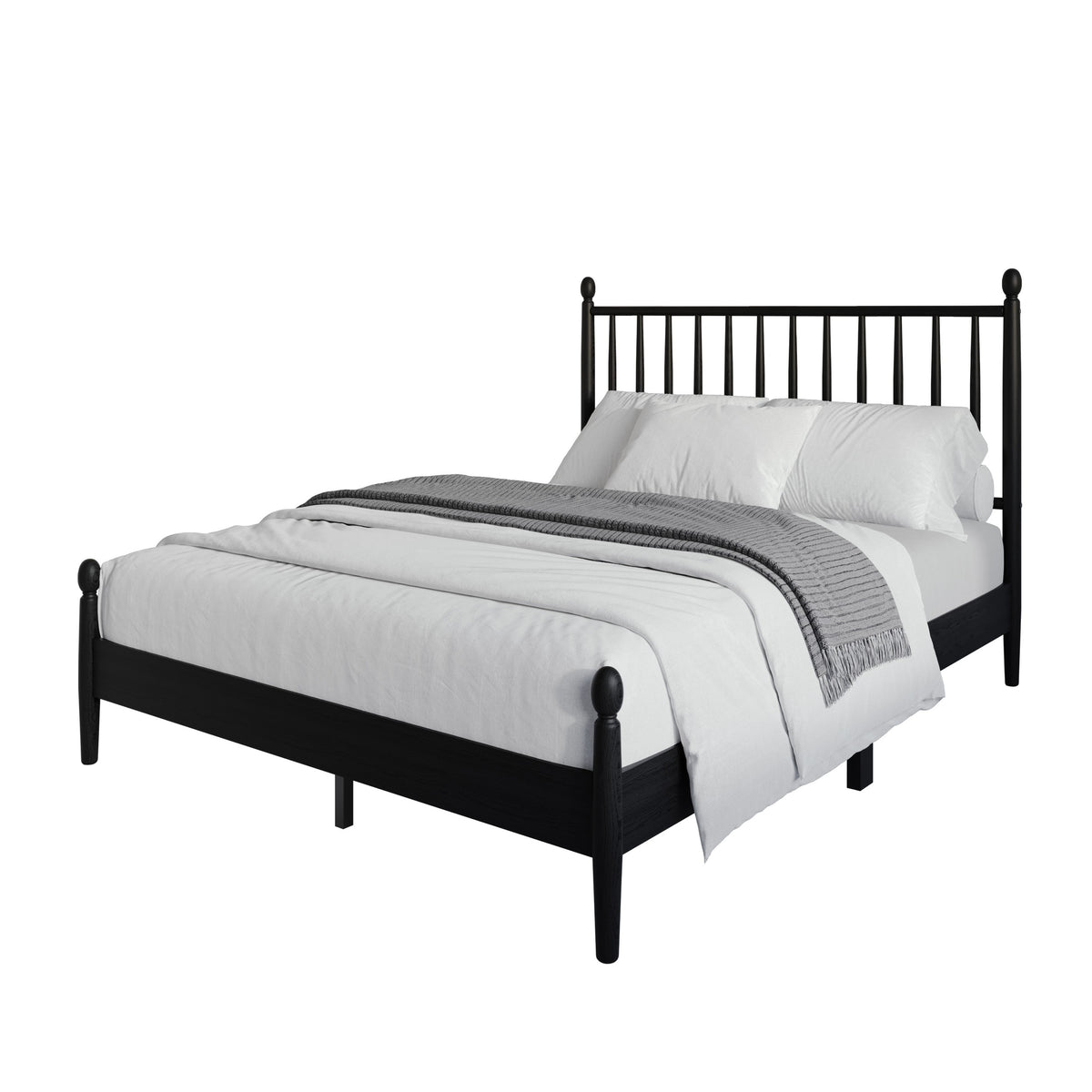 Home Design Downey Solid Wood Platform Bed With Spindle Headboard, No Box Spring Required