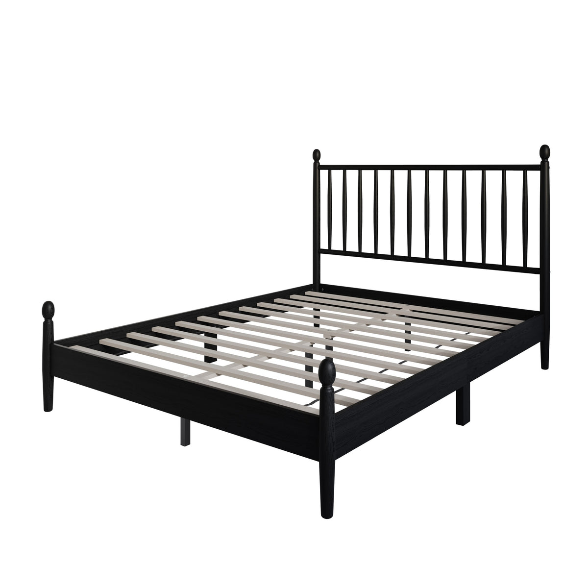 Home Design Downey Solid Wood Platform Bed With Spindle Headboard, No Box Spring Required