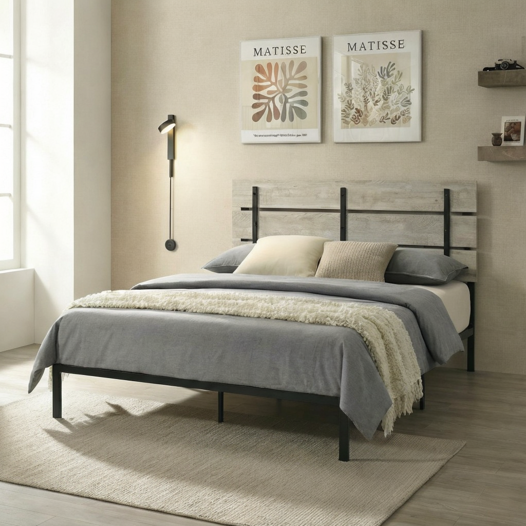 Hayward Twin Metal Platform Bed Frame with Full Slats and Under-Bed Storage, Gray, Easy Assembly