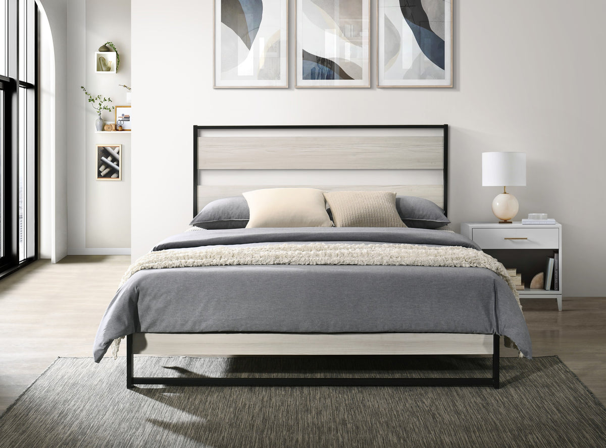 Home Design Huron Metal Platform Bed Frame, Light Gray