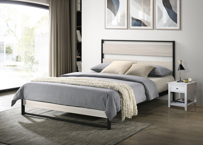 Home Design Huron Metal Platform Bed Frame, Light Gray
