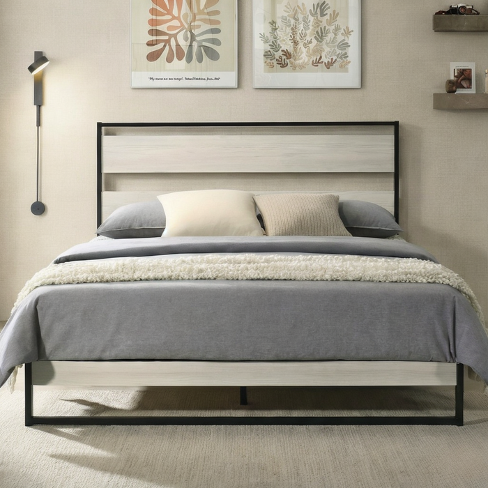 Huron Twin Metal Platform Bed Frame with Full Slats and Under-Bed Storage, Light Gray, Easy Assembly