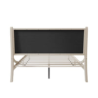 Home Design Keyser Solid Wood Platform Bed Frame Antique White with Gray Linen Upholstered Headboard, Full Slat Support, Reinforced Middle Leg, No Box Spring