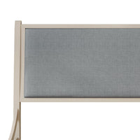 Home Design Keyser Solid Wood Platform Bed Frame Antique White with Gray Linen Upholstered Headboard, Full Slat Support, Reinforced Middle Leg, No Box Spring