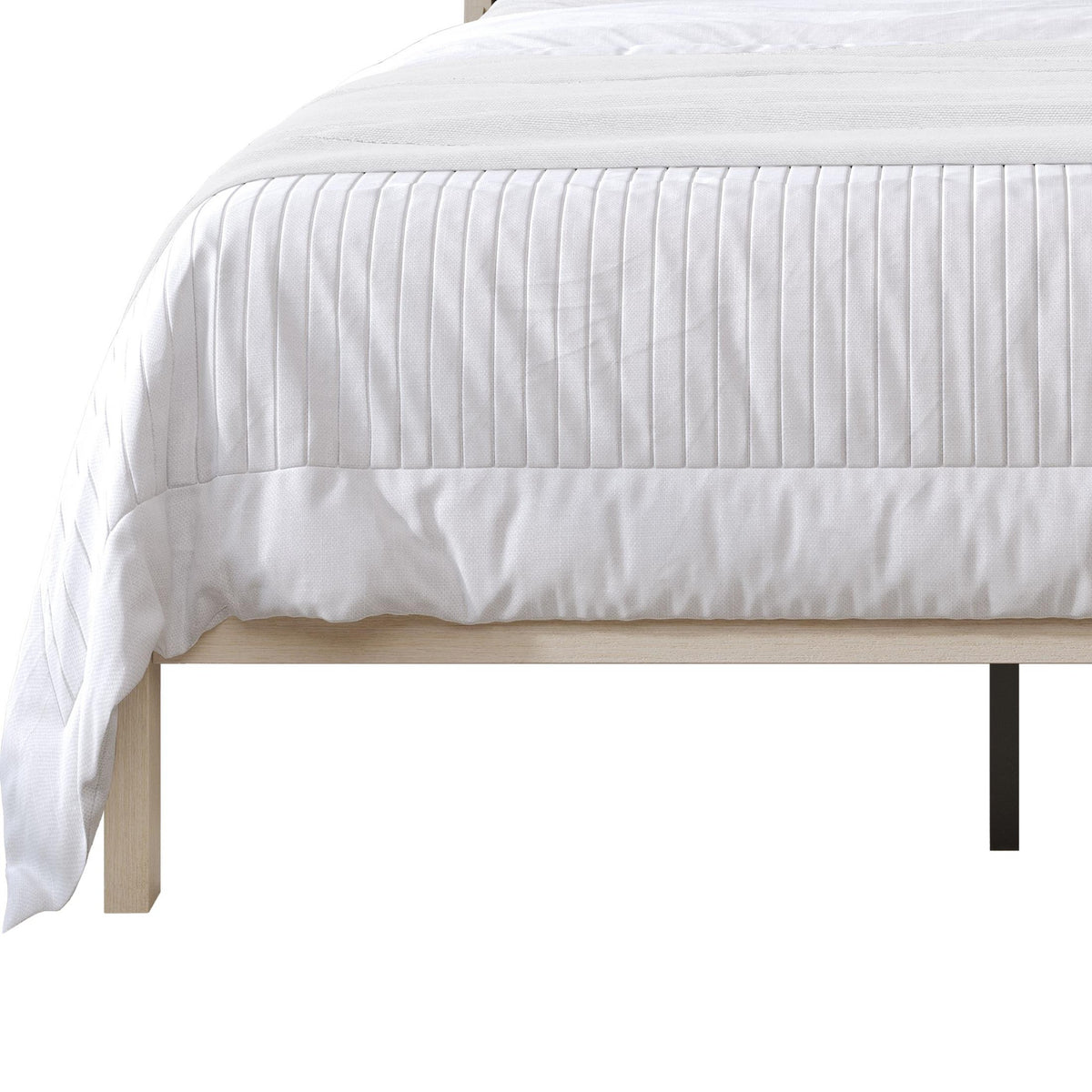 Home Design Keyser Solid Wood Platform Bed Frame Antique White with Gray Linen Upholstered Headboard, Full Slat Support, Reinforced Middle Leg, No Box Spring