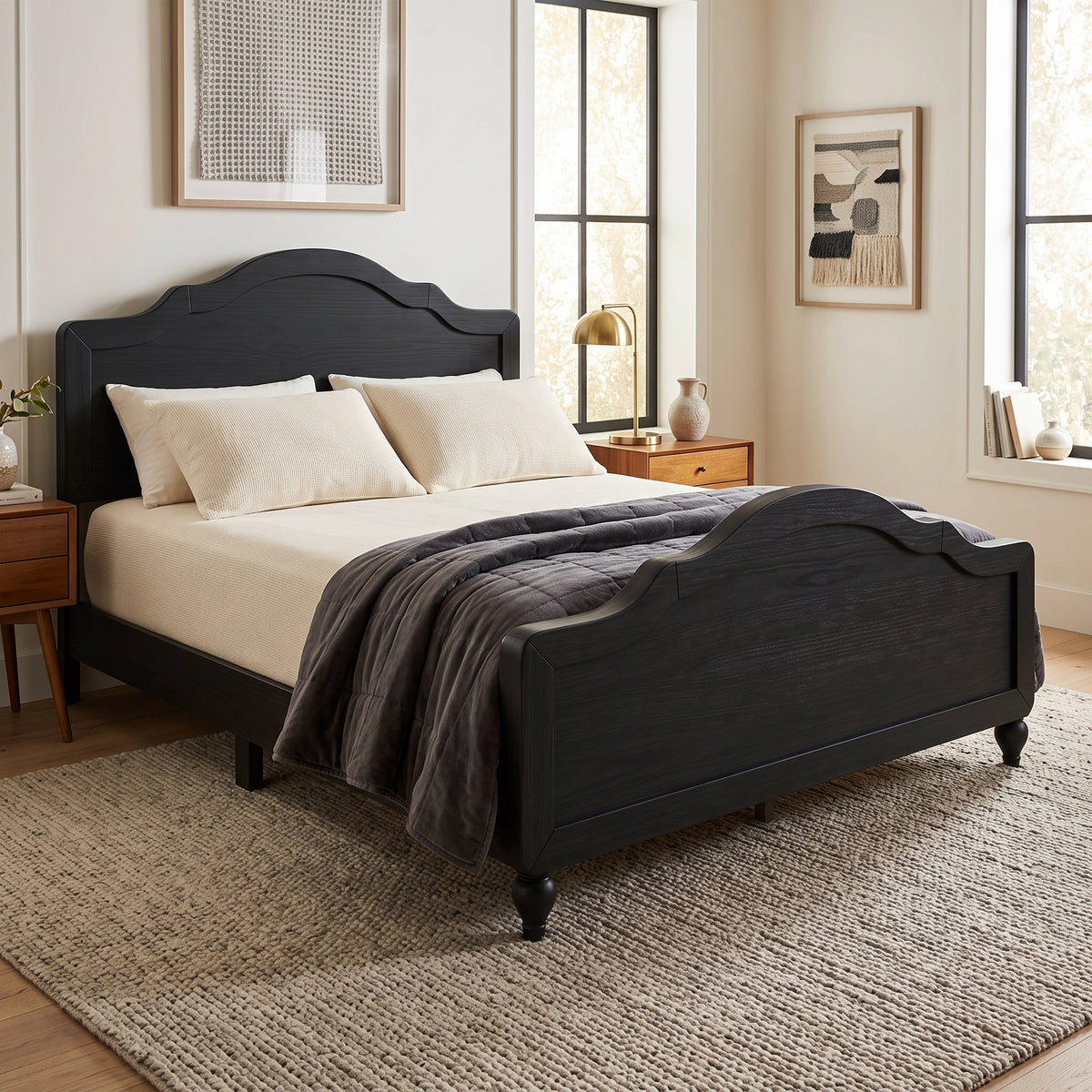 Hinton Twin Platform Bed Frame with Arched Headboard and Footboard, Easy Assembly