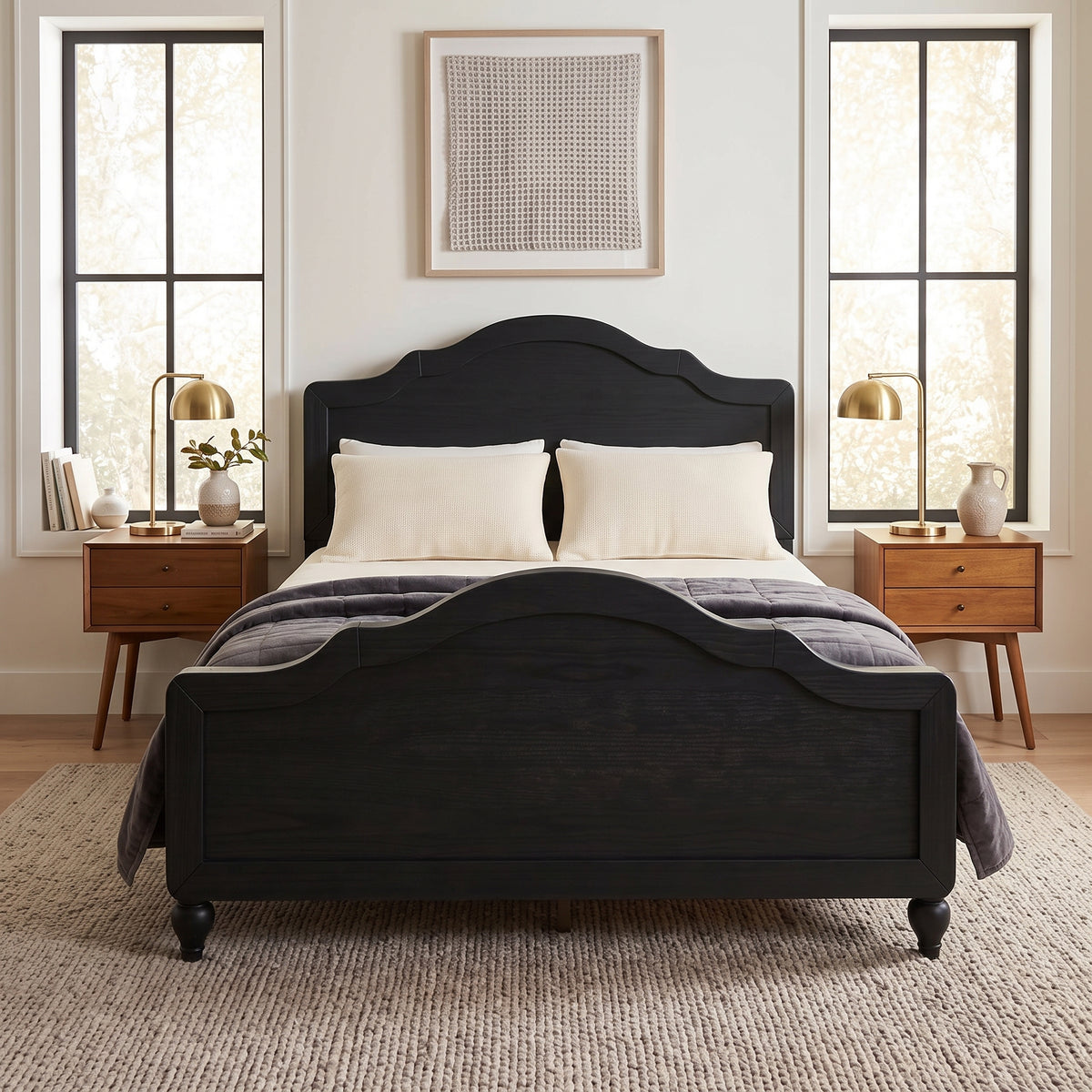 Hinton Twin Platform Bed Frame with Arched Headboard and Footboard, Easy Assembly