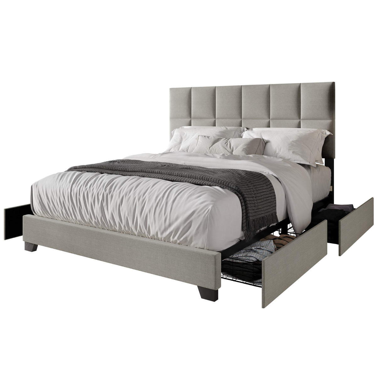 Home Design Raton Full Upholstered Storage Platform Bed Frame For Adult