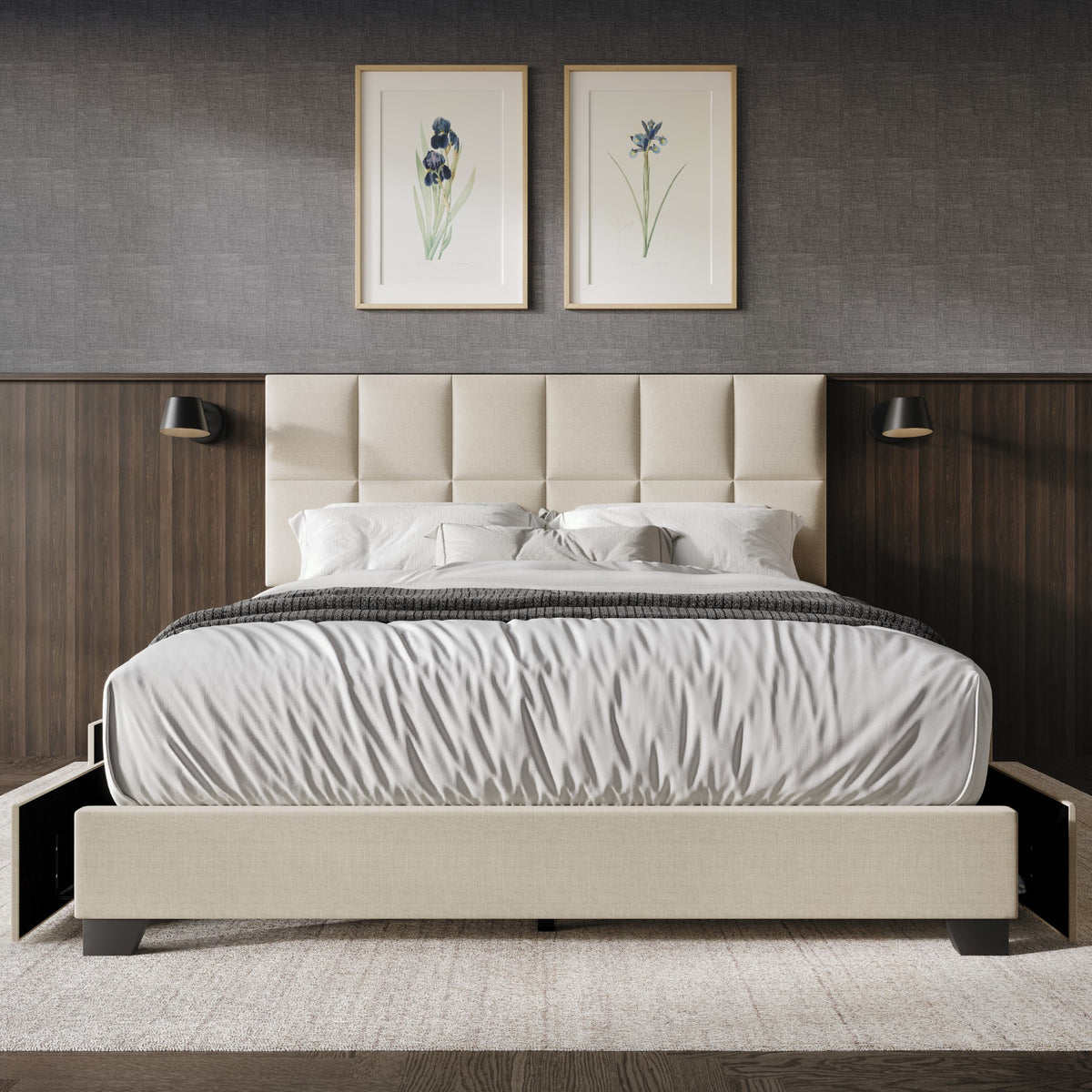 Home Design Raton Full Upholstered Storage Platform Bed Frame For Adult