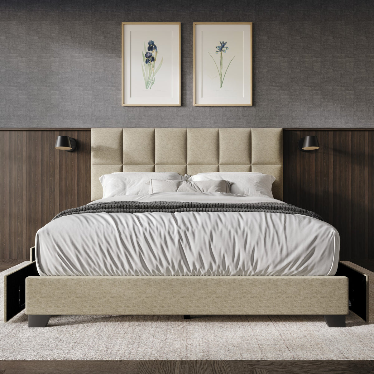 Home Design Raton Full Upholstered Storage Platform Bed Frame For Adult