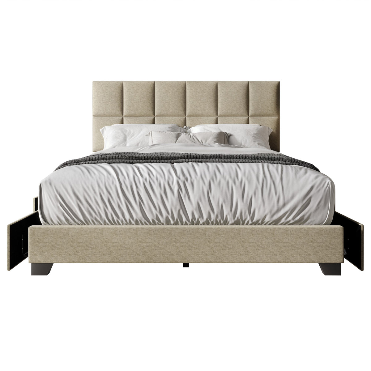 Home Design Raton Full Upholstered Storage Platform Bed Frame For Adult