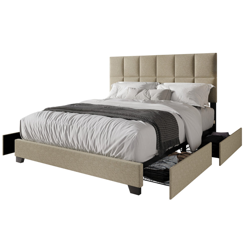 Home Design Raton Full Upholstered Storage Platform Bed Frame For Adult
