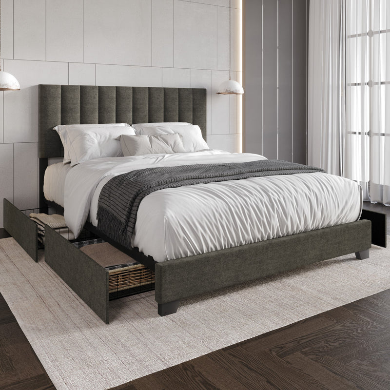 Home Design Olean Upholstered Storage Platform Bed Frame For Adult