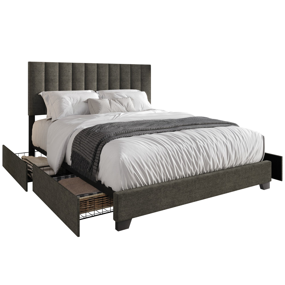 Home Design Olean Upholstered Storage Platform Bed Frame For Adult