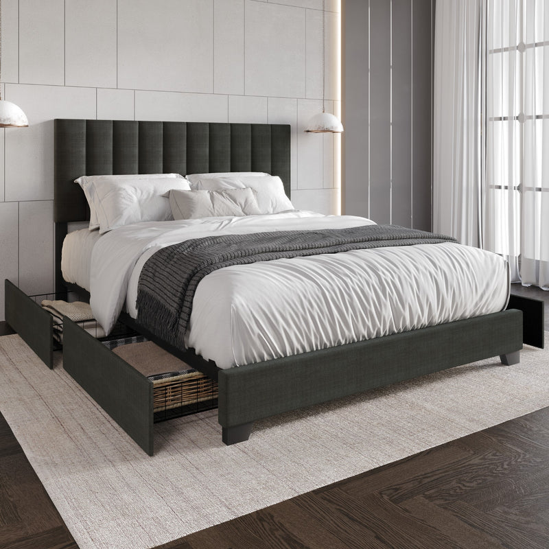 Home Design Olean Upholstered Storage Platform Bed Frame For Adult