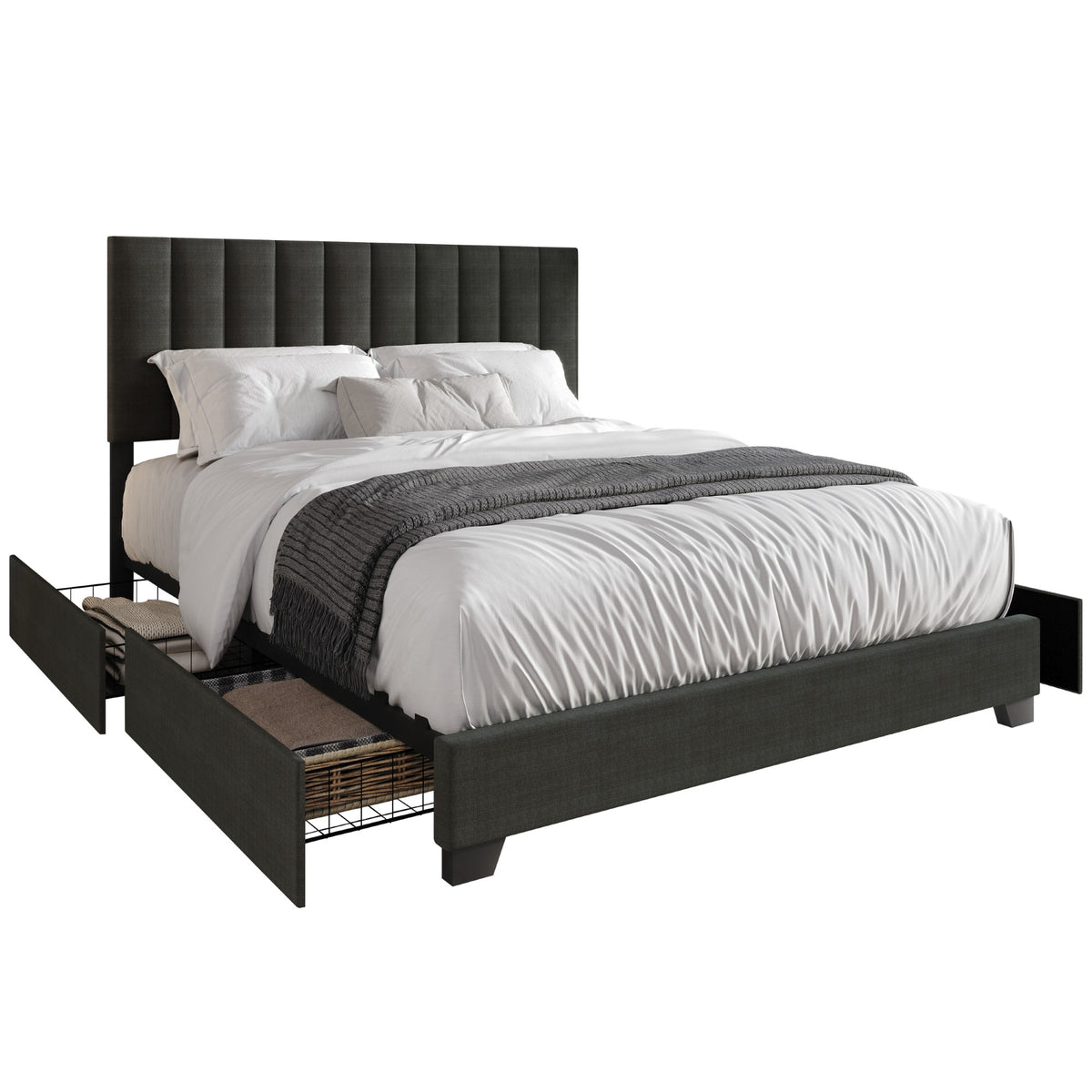Home Design Olean Upholstered Storage Platform Bed Frame For Adult