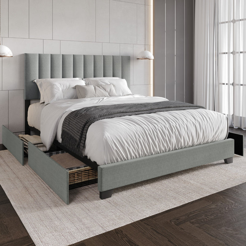 Home Design Olean Upholstered Storage Platform Bed Frame For Adult